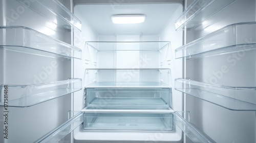 Wallpaper Mural Clean, Empty Refrigerator Interior: Shelves, Drawers, and Door Bins Ready for Stocking and Fresh Food Storage Torontodigital.ca