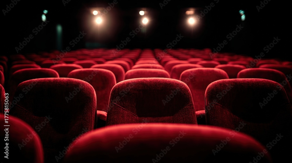 Fototapeta premium Rows of Red Theater Seats Awaiting an Audience, Reflecting Entertainment and Anticipation