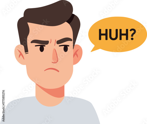 Confused Man Asking Huh in Flat Design