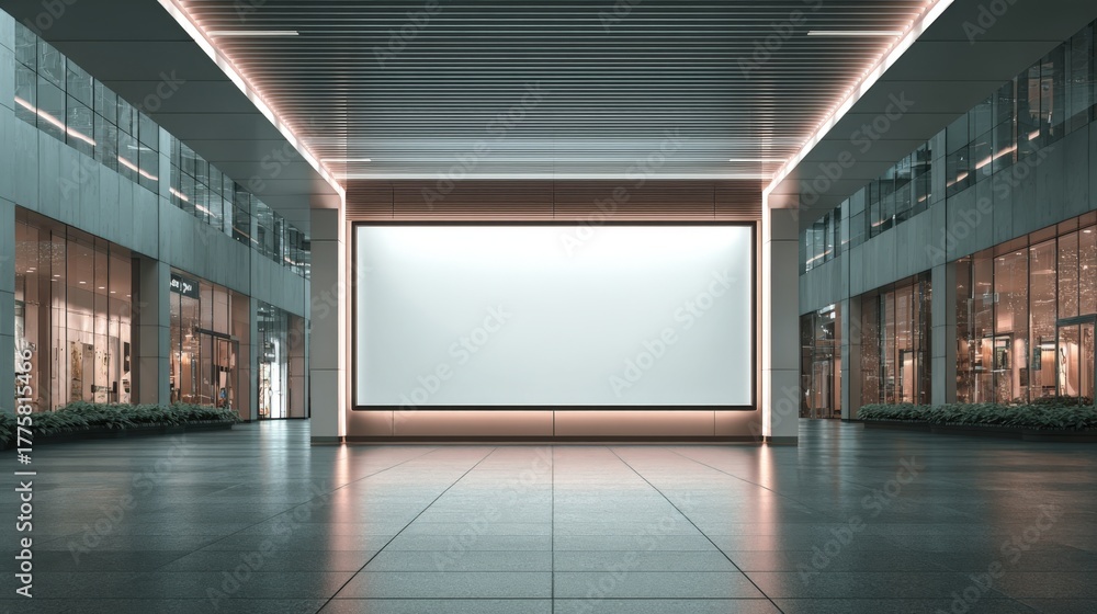 Obraz premium Blank Billboard Mockup in Modern Shopping Mall, Advertising Space for Retail, Business, and Marketing Campaigns