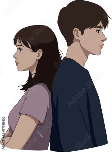 Couple Back to Back Pixel Art Duo Sad Mood Dark Blue Shirt Purple T Shirt