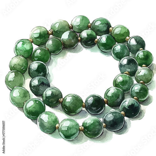 watercolor of Chrysoprase Necklace, vector, isolated on a white background.