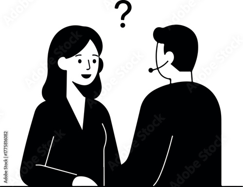 Customer Service Man And Woman Questioning Black Flat Design Vector
