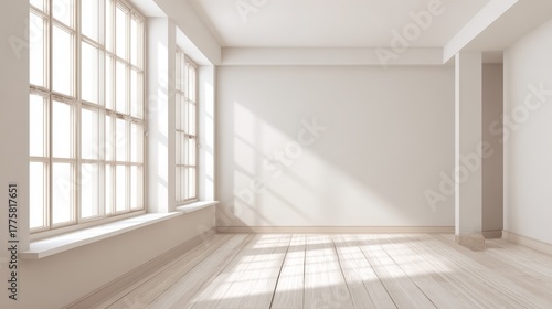 Wallpaper Mural Bright Empty Room with Sunlight Streaming Through Large Windows, Ready for Design and Renovation Torontodigital.ca