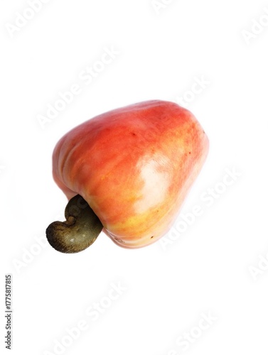 Raw cashew fruit on a white background