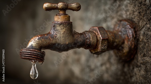 Drops dripping from an old faucet