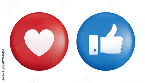 Thumb up and heart icon. Vector like and love button for website and mobile app