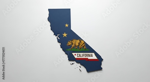 California State Map Flag Design with Bear and Stars on White Background