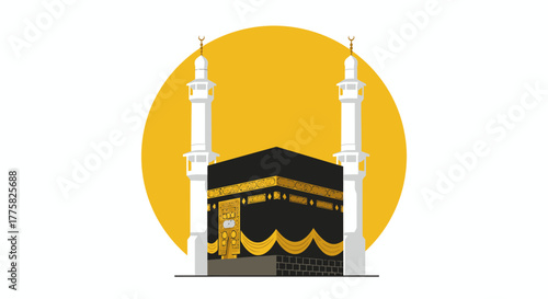 A beautiful flat design vector illustration of the holy Kaaba in Mecca, a central symbol for Islamic worship and pilgrimage.