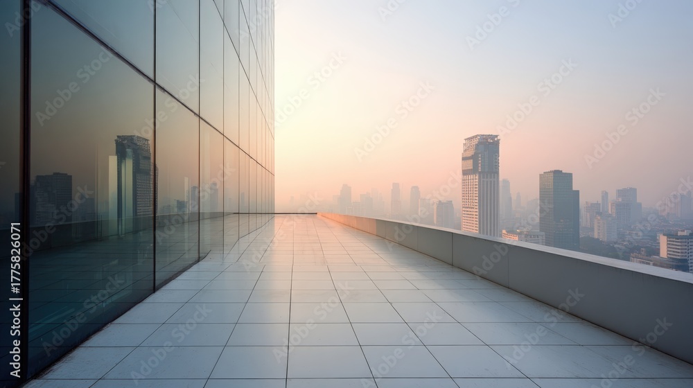 Obraz premium Modern Cityscape View from a High Rise Balcony at Sunrise