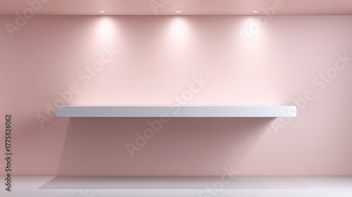 Wallpaper Mural Minimalist Interior Scene with Pink Wall, Shelf, and Spotlights for Product Display or Mockup Torontodigital.ca
