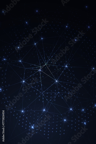 abstract background with stars Presents a blue wireframe network scene. Full-frame composition, dark blue tone. Tech style, design background