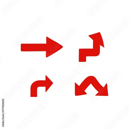 Various Red Arrow Symbols on White Background Representing Different Directions