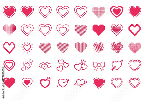 Various pink heart-shaped icons, each with a unique design and style, perfect for expressing love and affection