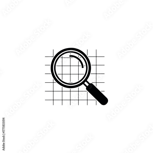 Vector magnifying glass over a grid, symbolizing analysis, research, and data examination