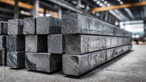 Stack of Square Steel Bars in a Metalworking Facility, Industrial Materials and Production Processes