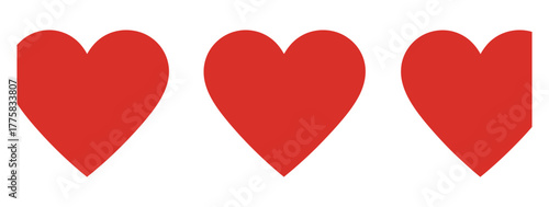 Modern flat design red heart icons set in vector format, perfect for apps, social media reactions, Valentine’s Day designs, and love illustrations.