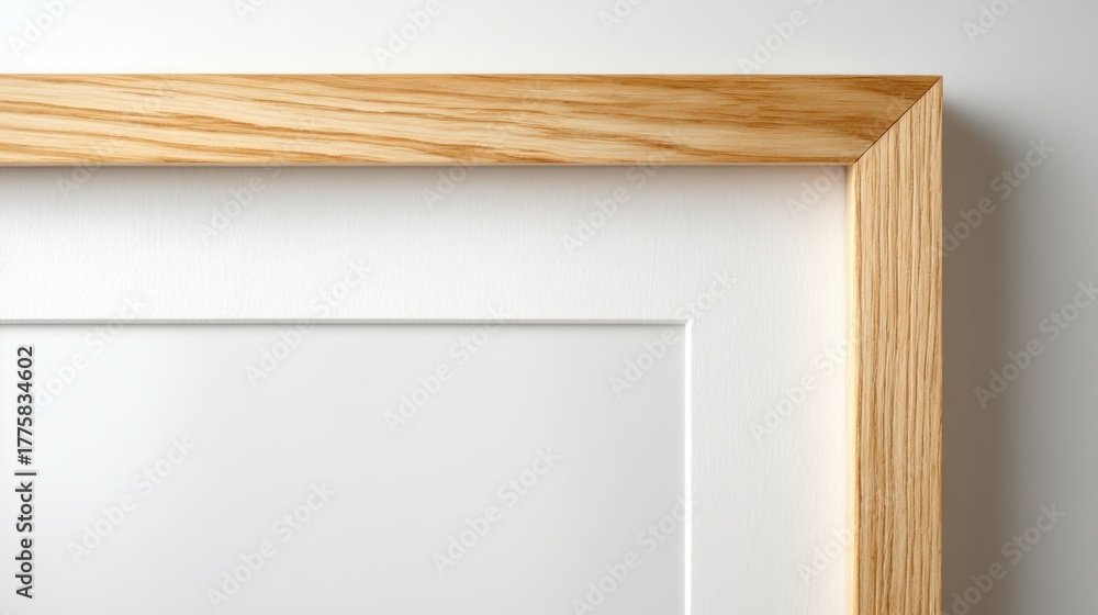 Naklejka premium Close-Up of a Wooden Picture Frame with White Matting, Ideal for Mockups and Product Presentation