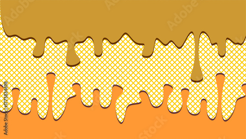 Dripping chocolate illustration. Chocolate drips illustration on waffle background. Wavy chocolate drip illustration. Dripping chocolate illustration on waffle background. 