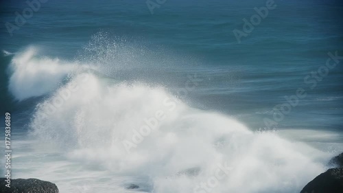 Powerful Ocean Wave Crashing with Force, Coastal Seascape