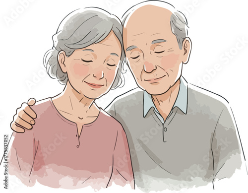 Elderly Couple Embracing Warmly Soft Pastel Tones