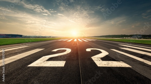 Wallpaper Mural Runway at Sunset with Horizon Sky and Number Markings, Airport Infrastructure for Transportation Torontodigital.ca