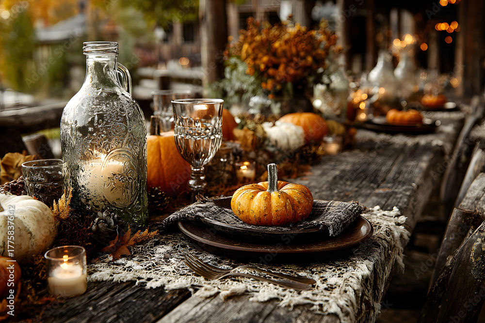 Fototapeta premium Herbstlich gedeckter Tisch für ein Erntedankfest