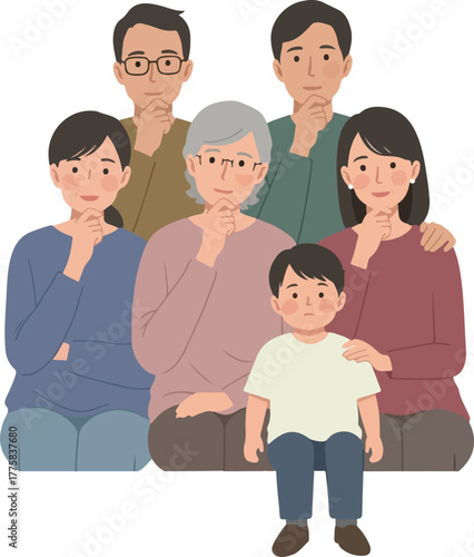 Family Thinking Together Diverse Generations Flat Design Illustration