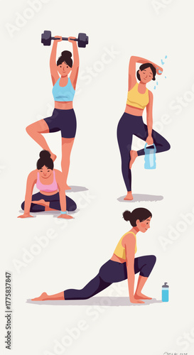 Fitness Women Workout Yoga Dumbbell Lunge Stretching Healthy Lifestyle