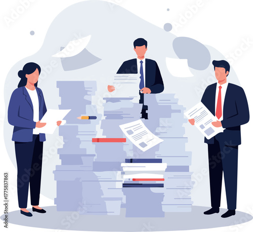 Flat Design Business People Overwhelmed By Paperwork Stack