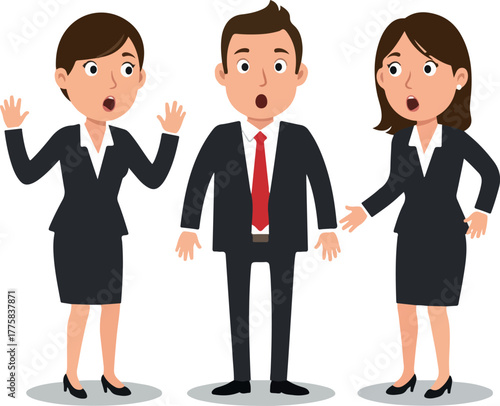 Flat Design Business People Shocked Surprise Expression White Background Isolated