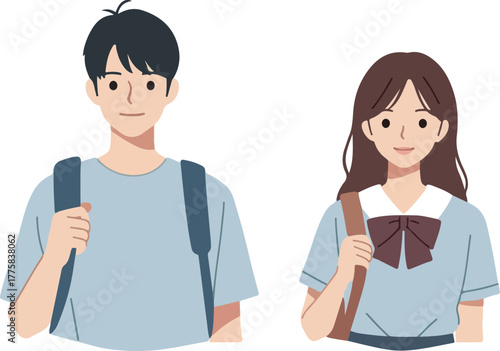 Flat Design Students With Backpacks White Background