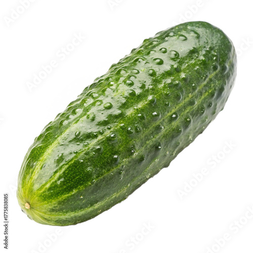 Single green cucumber isolated on transparent background