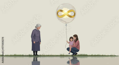 Generational Connection Mother Child Grandmother Infinity Balloon Light Background