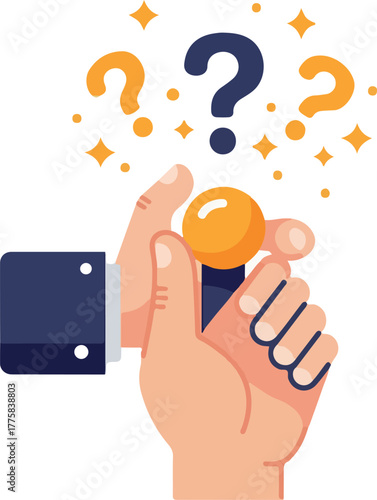 Hand Holding Microphone With Question Marks And Stars Flat Design