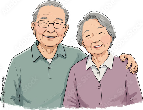 Happy Asian Senior Couple Smiling Together Warmly