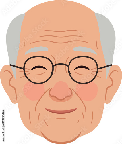Happy Elderly Man Face With Glasses Smiling Warmly Light Skin Tone