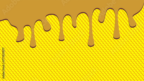 Dripping chocolate illustration. Chocolate drips illustration on waffle background. Wavy chocolate drip illustration. Dripping chocolate illustration on waffle background. 
