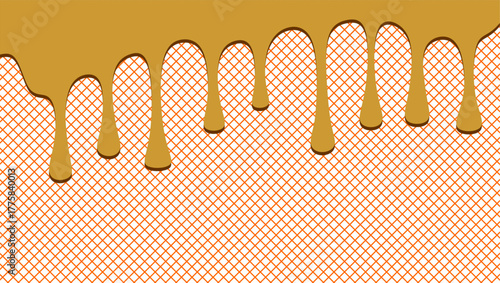 Dripping chocolate illustration. Chocolate drips illustration on waffle background. Wavy chocolate drip illustration. Dripping chocolate illustration on waffle background. 