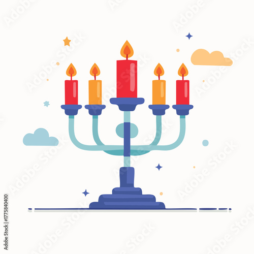 Colorful candelabra illustration with burning candles and abstract background
