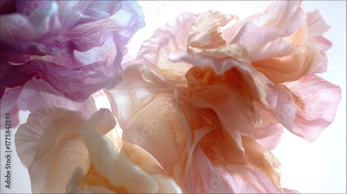 Floral Abstract: Delicate Pink and Purple Petals Dancing in Light, a Dreamy and Ethereal Composition