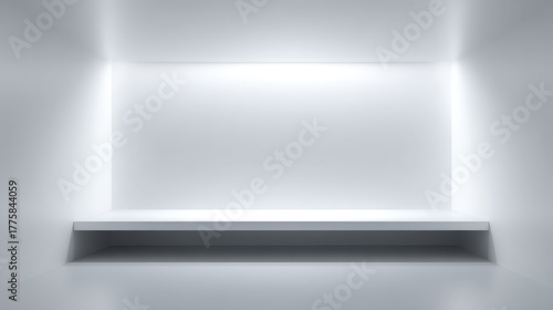 Wallpaper Mural Minimalist White Niche with Shelf Illuminated by Soft Light, Ideal for Product Mockups and Display Torontodigital.ca
