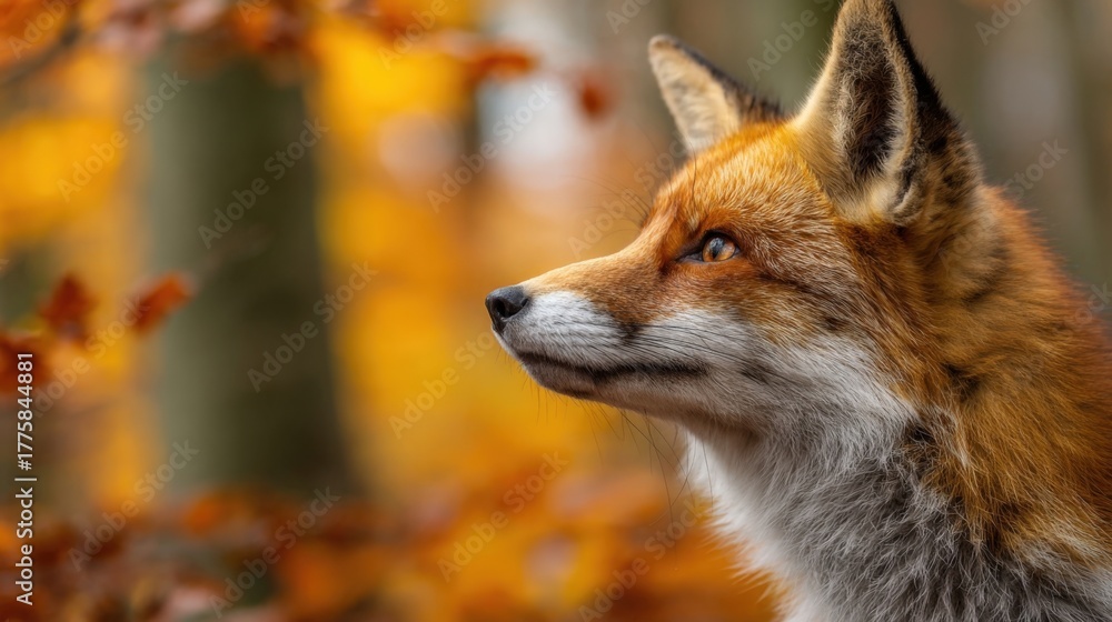 Fototapeta premium Captivating Red Fox Portrait in Autumn Forest: Wildlife Photography Showcasing Natural Beauty and Autumnal Colors