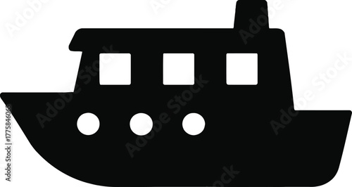 Simple Black and White Boat Icon for Transportation Designs and Nautical Themes Perfect for Mobile Apps and Websites