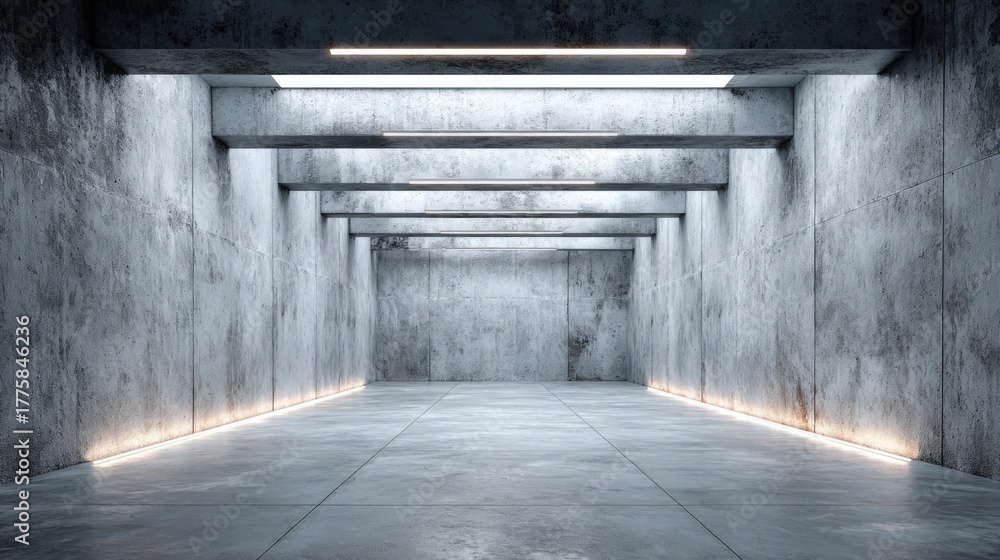 Fototapeta premium Modern Concrete Interior with Ambient Lighting, Perfect for Architectural Visualization and Creative Design Projects