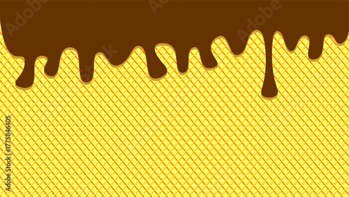 Dripping chocolate illustration. Chocolate drips illustration on waffle background. Wavy chocolate drip illustration. Dripping chocolate illustration on waffle background. 