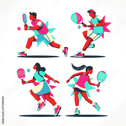 Padel playing action, vector flat cartoon. Suitable for events and sports