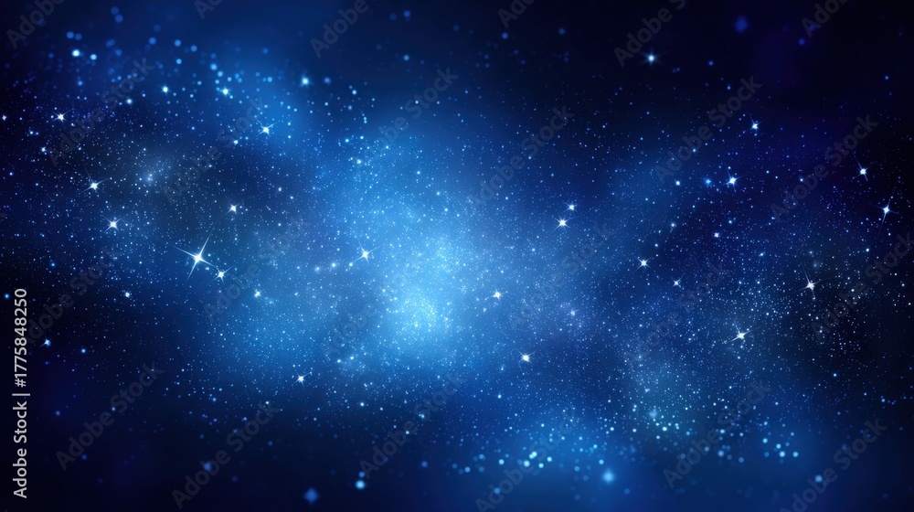 Fototapeta premium Deep Blue Starry Sky Galaxy with Nebula Clouds and Twinkling Stars, Cosmic Space