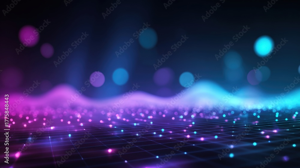Fototapeta premium Futuristic Abstract Background with Glowing Particles and Wavy Lines in Neon Colors, Perfect for Technology and Science