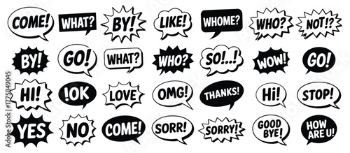 Comic book speech bubbles and sound effects, Hand drawn comic style speech bubbles, Collection of comic book speech bubbles and sound effects, Comic Book Sound Effects vector illustration